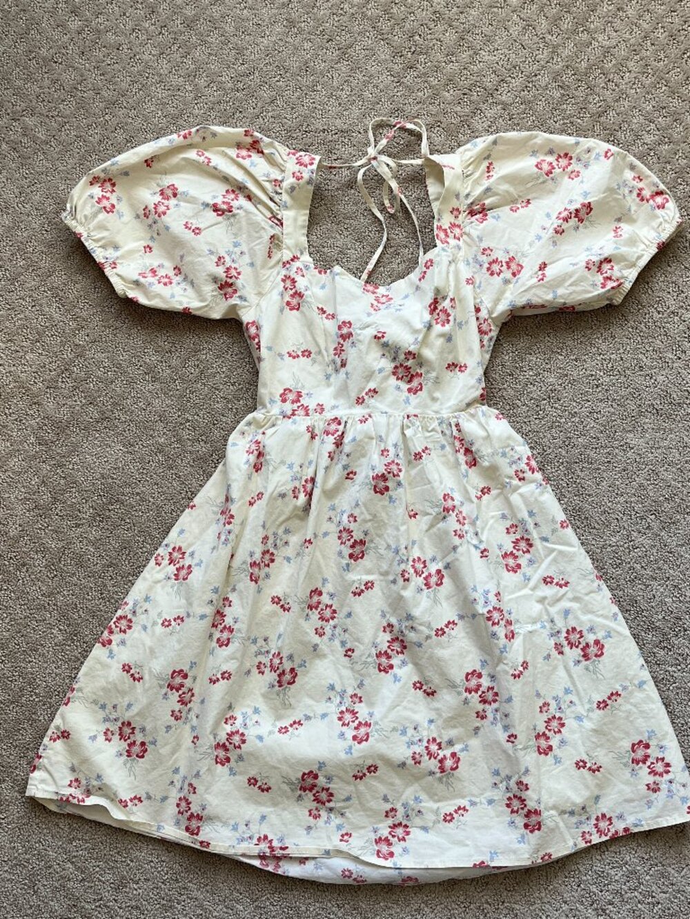 Nordstrom WAYF Babydoll Cottage Core Floral Dress Cream Puff Sleeves Bow Size XS